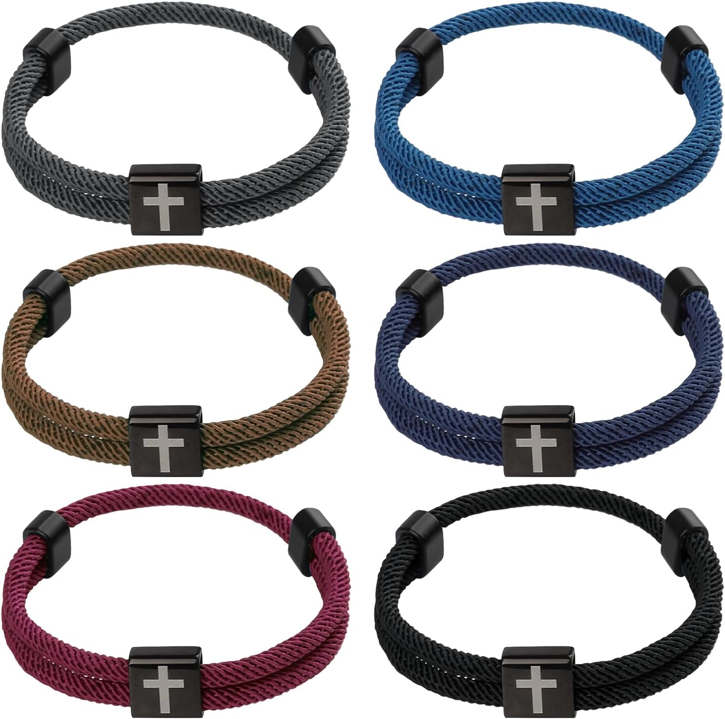 PineHaven 6 Pcs Braided Cross Bracelet for Men Women, Adjustable Christian Rope Cross Bracelet with Metal Knot Religious Gifts