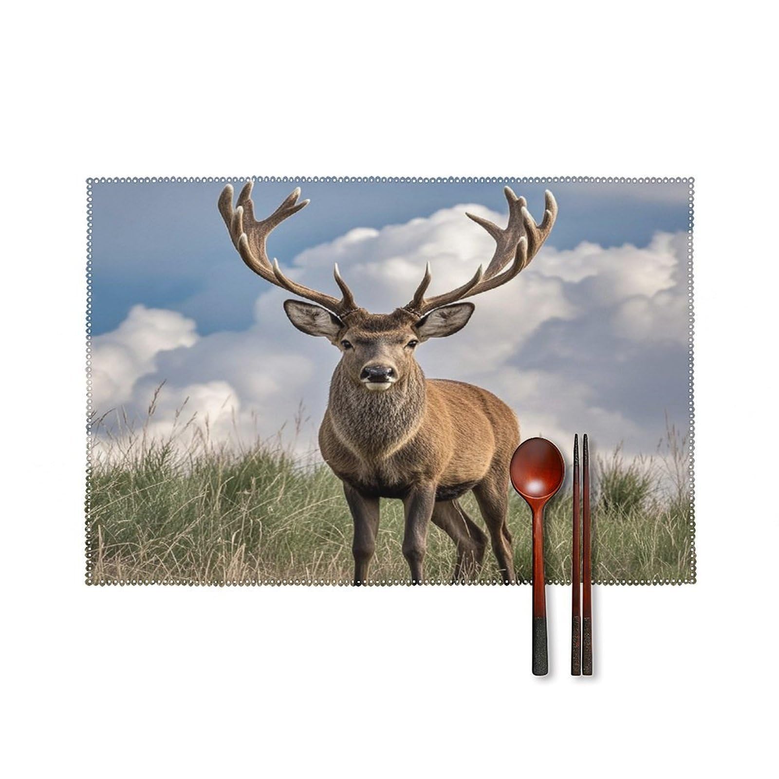 Elk Placemats Set of 4 Heat Resistant Non-Slip Place Mats Wipeable Easy to Clean Table Mats for Kitchen Dining Party Outdoor Placemats