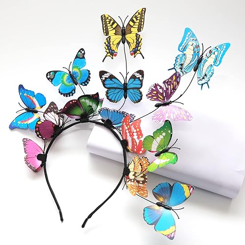 Vista 2 de XINXIYAN Diadema de mariposa para mujeres y niñas adultas, diadema de antena de mariposa, Mardi Gras, tocado de disfraz de hadas de Halloween