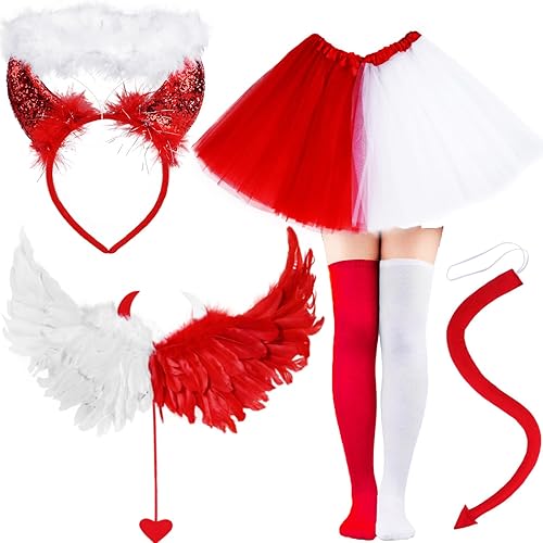 6 piezas de diablo y ángel doble disfraz para mujeres y niñas, medio ángel medio diablo disfraz para fiesta de Halloween