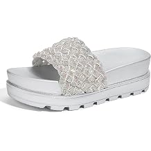 LUCKY STEP Womens Platform Sandals Braided Strap Flatform Slide Open Toe Casual Summer Beach Outdoor Wedge Woven Belt Slipper