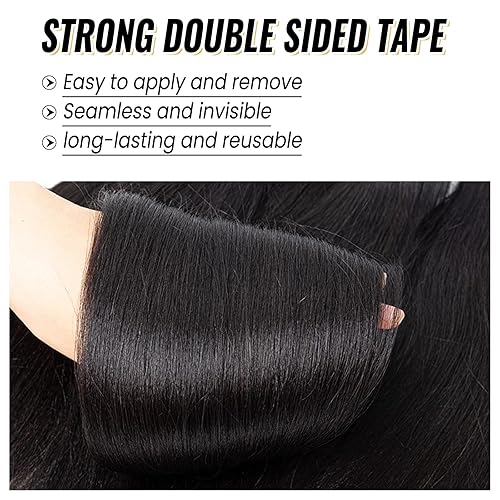 Miniatura 6 de Yaki - Extensiones de cabello humano con cinta adhesiva para mujeres negras, 3.53 onzas, 40 unidades, color negro natural, extensiones de cabello