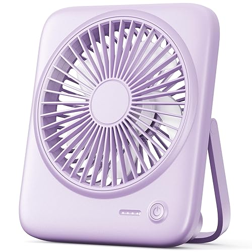 Otlonpe Personal Portable Desk Fan, 4000mAh Small Rechargeable Portable Fan Battery Operated & USB Powered for Travel Sleeping Bedroom Office Home Table, Cordless, Quiet, 4-Speed, 6.5 Inch (Purple) - Purple