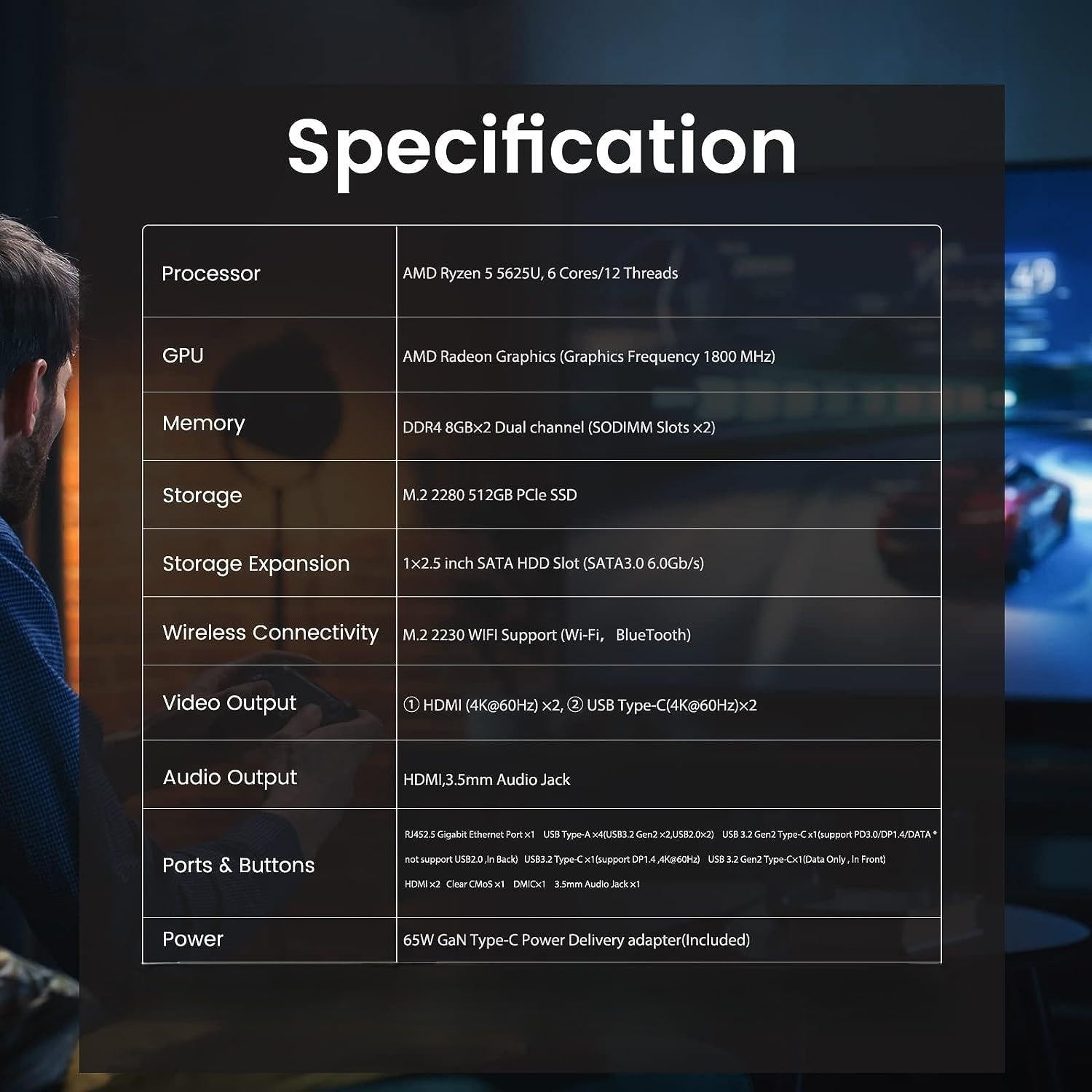 MINIS FORUM UM560 Mini-pc, 16 GB DDR4/512 GB SSD, AMD Ryzen 5