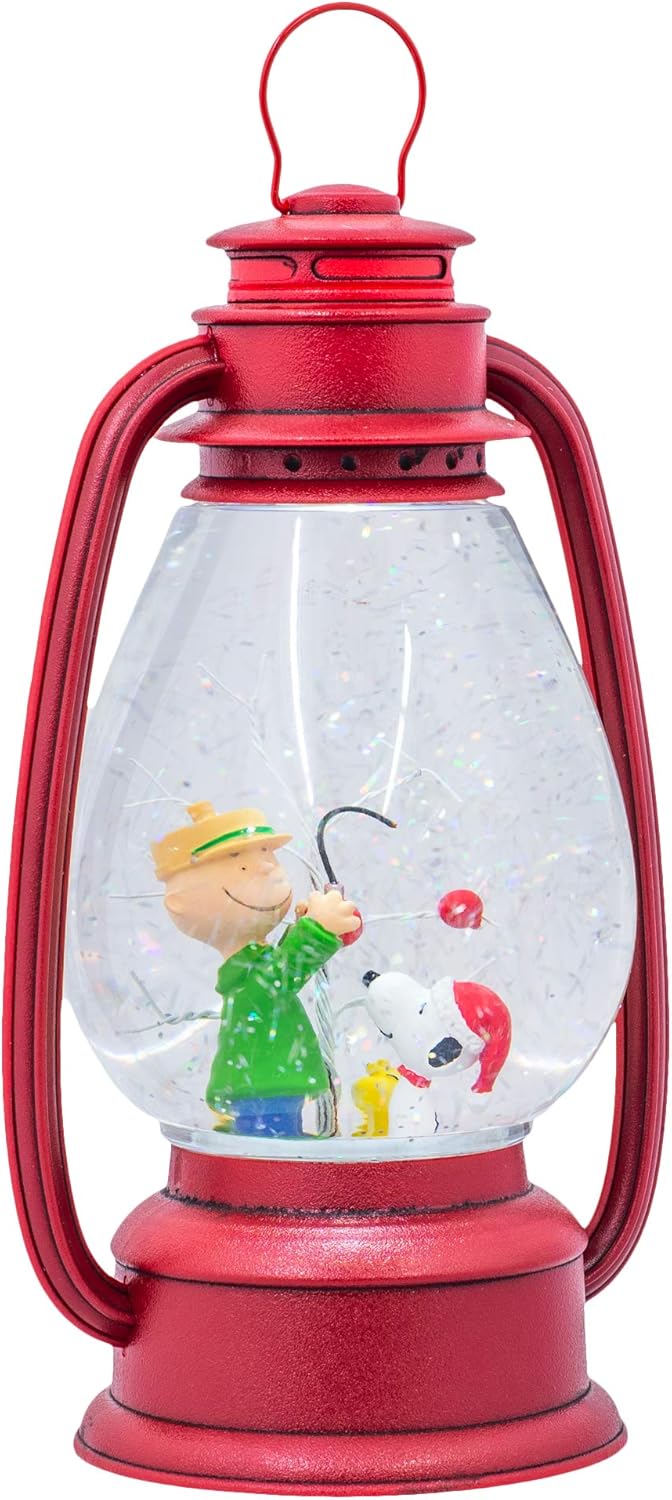 LED Snoopy and Friends Crimson Red 11 x 6 Resin Holiday Snow Globe Swirl Dome
