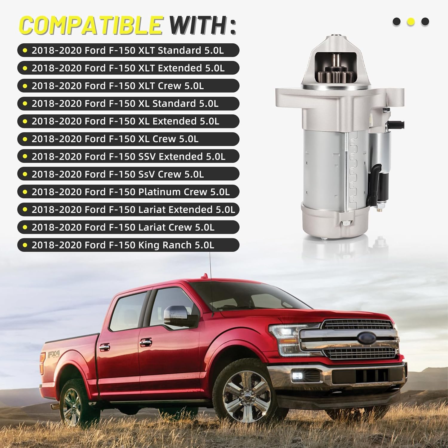 Starter Motor Compatible with 2018-2020 Ford F-150 V8 5.0L, Replace JL3Z-11002-A 438000-3950
