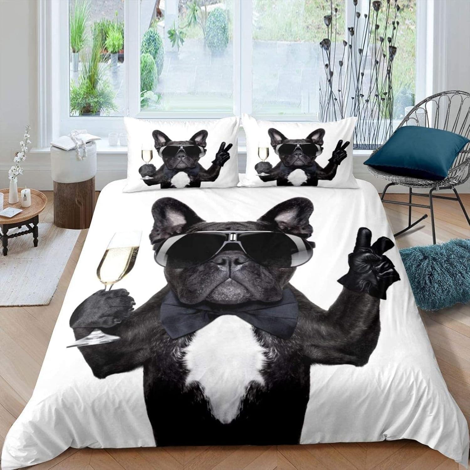 Funda Nordica Cama 135 Bulldog Infantil Juvenil Funda Edredón Cama 135 para Niñas Niños con Cremallera Suave Fundas Nordicas 200x220 cm + 2 Fundas de Almohada 50x75 cm