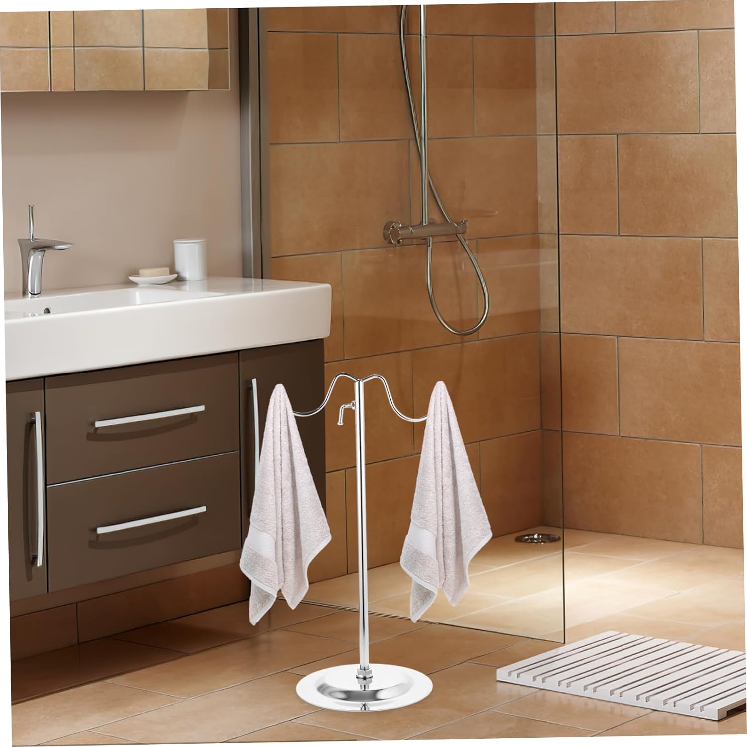 PRETYZOOM Multi-Purpose Countertop Towel Holder Chrome Towel Stand for Kitchen Bathroom