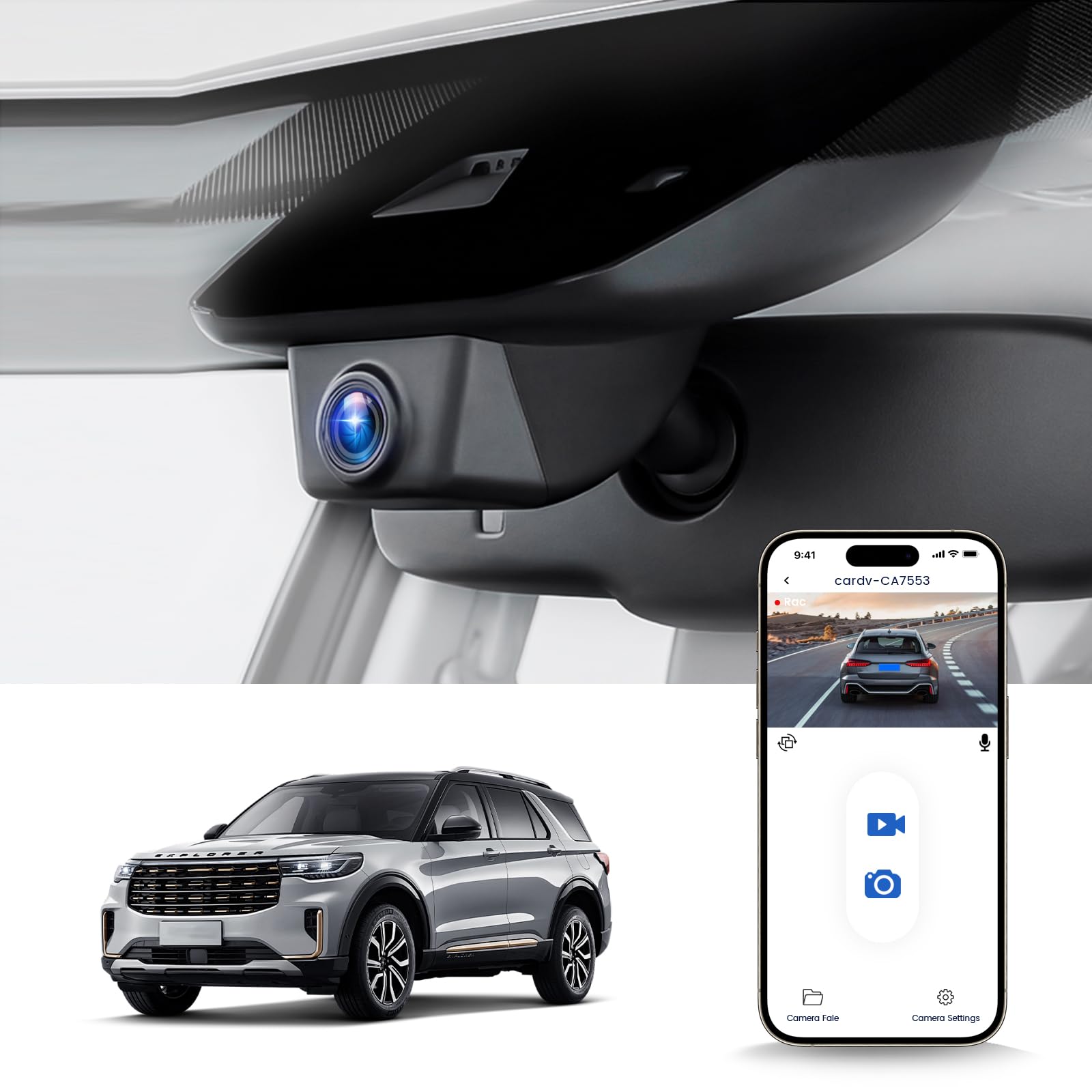 Dashcam Per Mazda CX-5 2019-2025 e CX-9 2020-2024 DashCam 4K con WiFi di Qualità OEM, con App di Controllo, Funzione di Visione Notturna, Telecamera di Retromarcia e Sensore G; Include Scheda TF 64GB