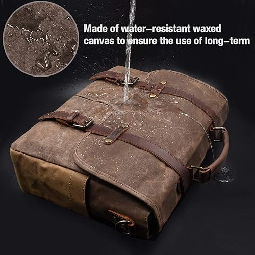 Miniatura 2 de Bolsa de mensajero para hombre de 15.6 pulgadas, impermeable, de piel auténtica, encerada, grande, bolsa de hombro de cuero resistente para