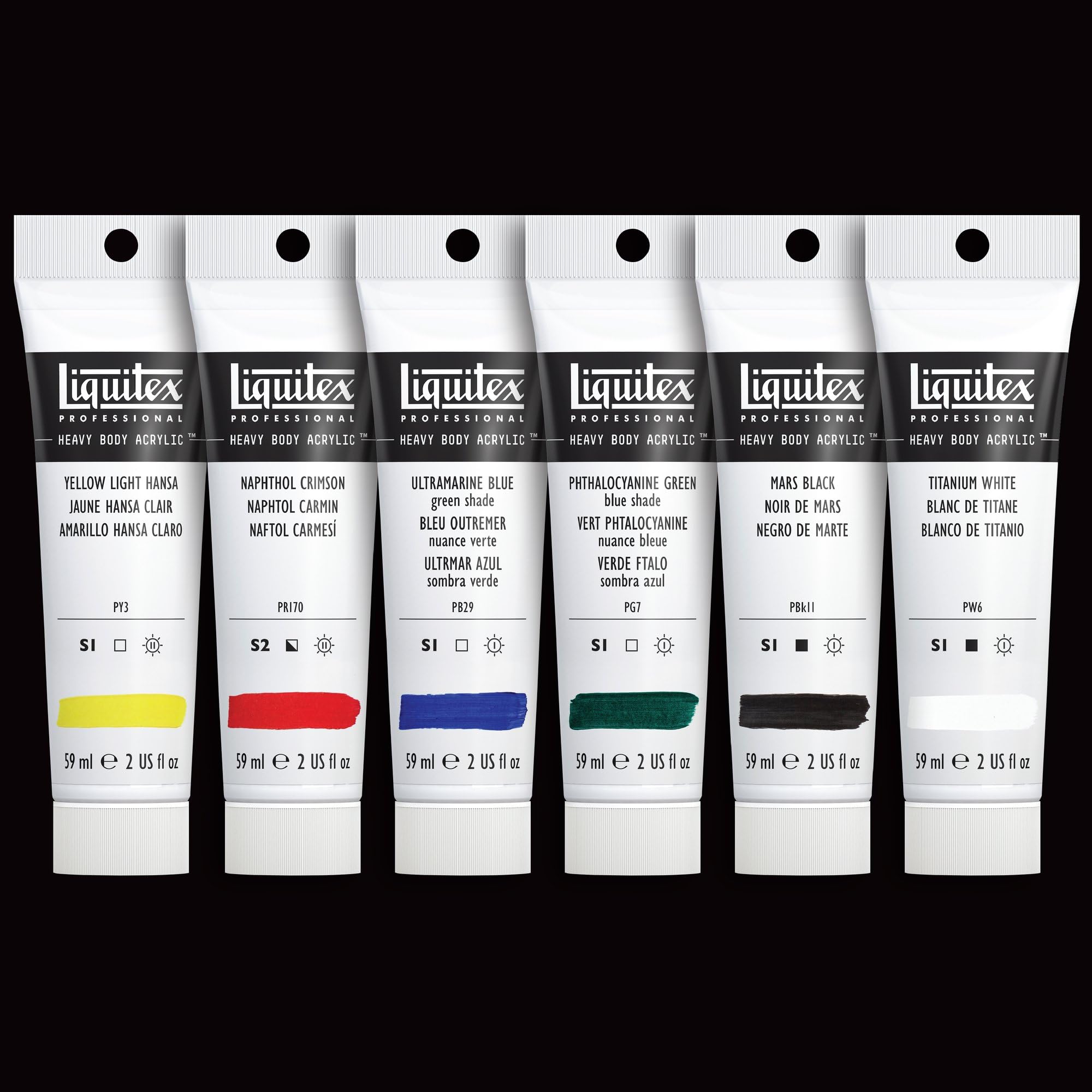 Liquitex 3699311 Farba akrylowa Heavy Body, 6 farb akrylowych w jakości artystycznej, klasyczny zestaw, 59 ml (6 sztuk)