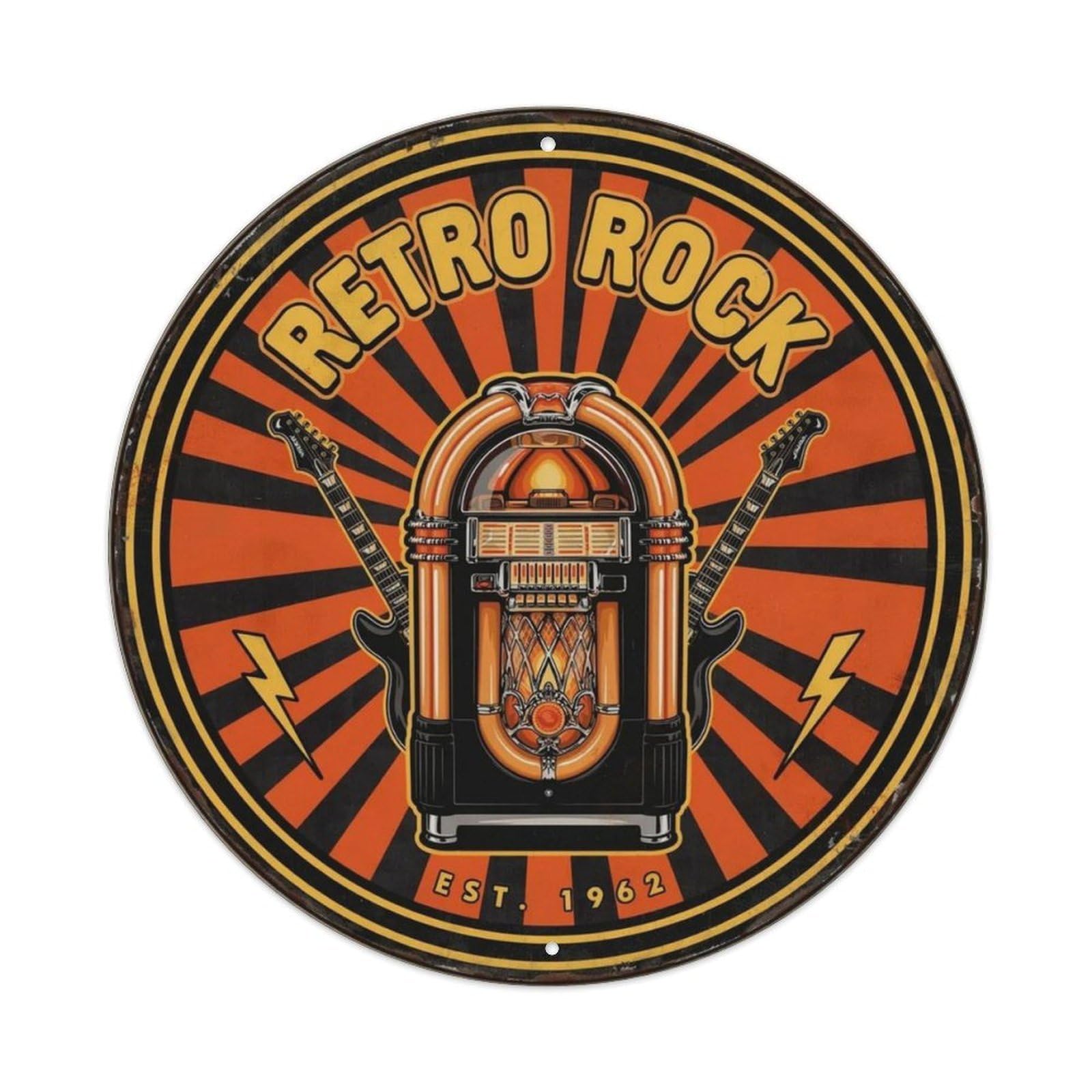 Retro Rock 60s Jukebox Round Metal Tin Sign Plaque