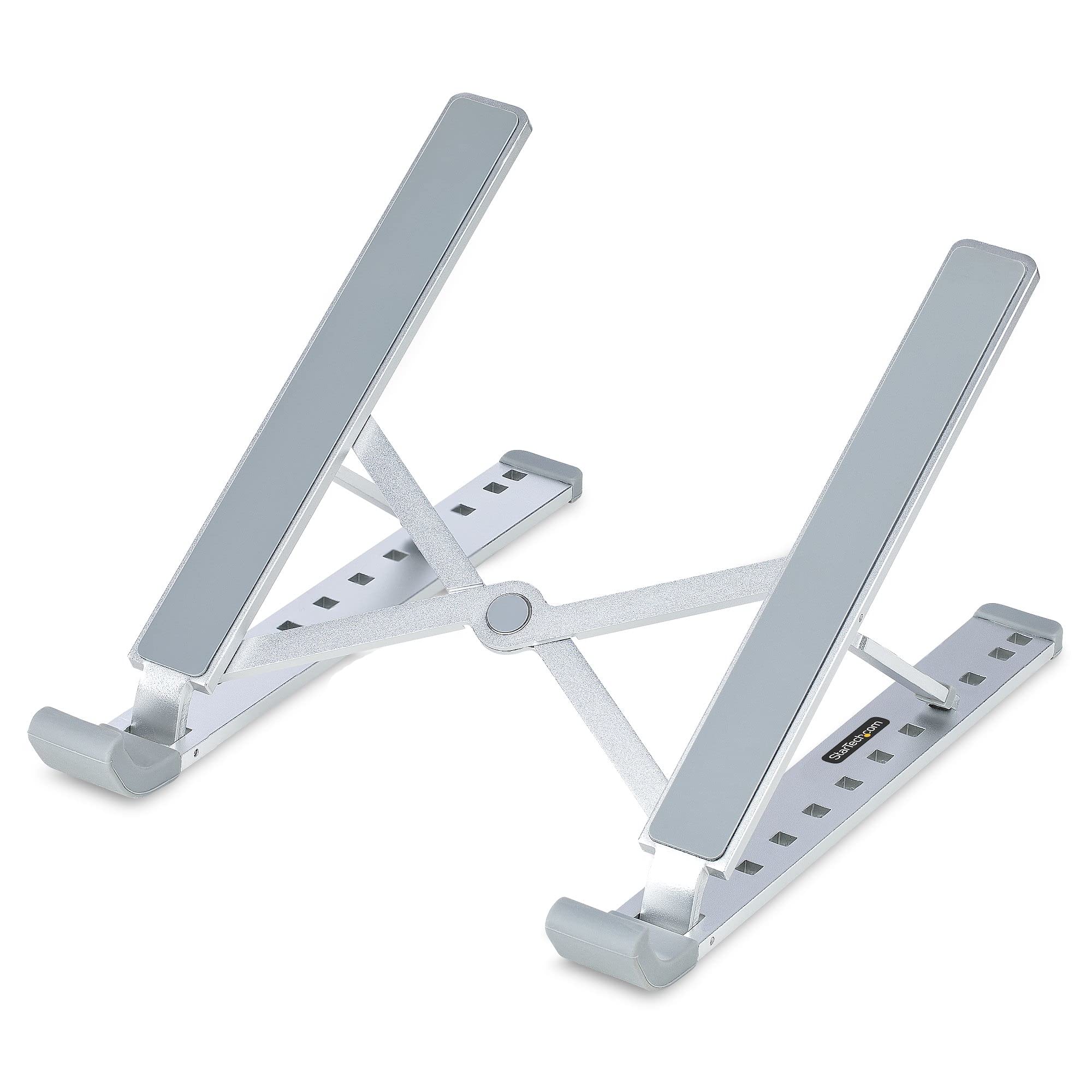 StarTech.com Foldable Laptop Riser Stand, Portable Height Adjustable Ergonomic Laptop Stand, Ventilated Aluminum Frame Supports 22lb (10Kg), Tilt/Raised/Angled Laptop/Tablet Stand (LAPTOP-RISER-BAR)
