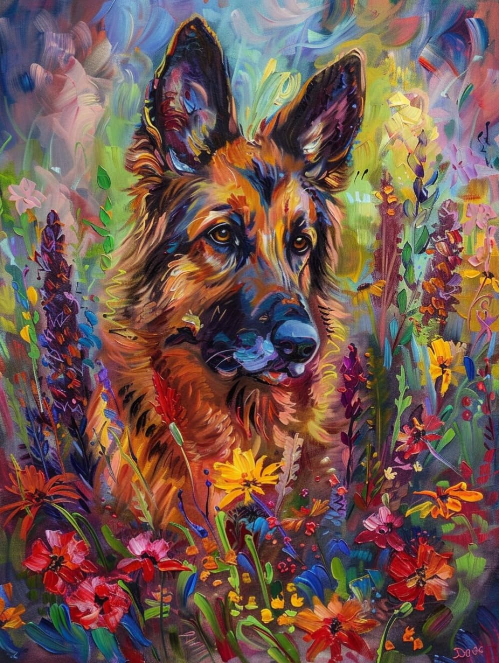 RKFLGEW 14CT Cross Stitch Kits for Adults German Shepherd Animal Stamped Cross Stitch Kit Fantasy Dog Needlepoint Counted Kits Embroidery Kit Arts and Crafts for Home Decor 80x100cm