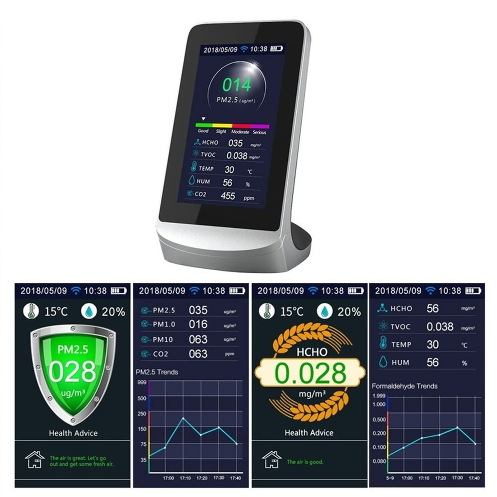 Detector de gas, monitor de calidad del aire interior, analizador de CO2 y TVOC, alimentado por USB, medidor de dióxido de carbono multifunción
