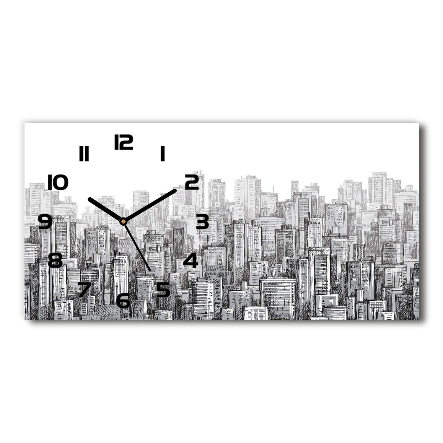 Horloge de salon en verre noir design gratte-ciel pour buffet moderne