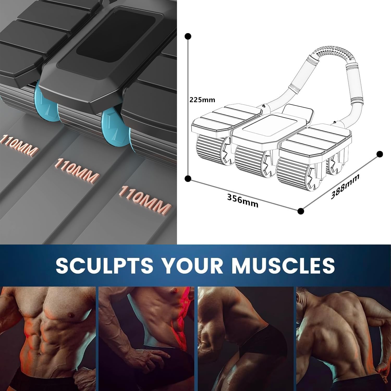 Rullo automatico per addominali rimbalzo e stabilità a 6 ruote addominali per allenamento Core Training 150 kg Heavy Duty Core Trainer – dati di allenamento tramite app sincronizzazione, con supporto