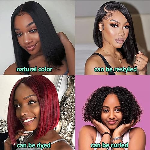 Miniatura 6 de Peluca de cabello humano negro natural estilo Bob de 13 × 4, pelucas de cabello humano para mujeres negras, prearrancadas con abuelitos, densidad