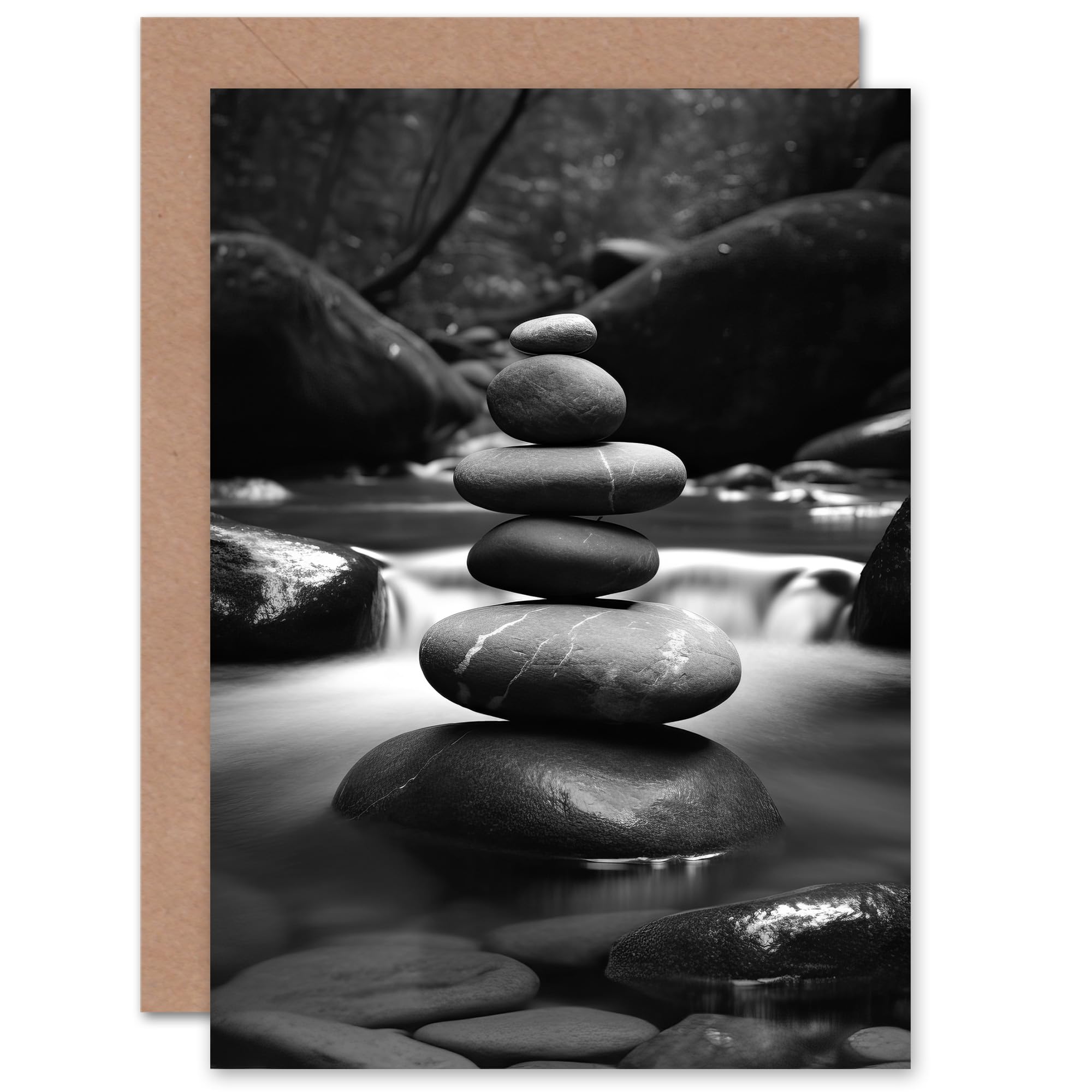 Artery8 Relax Zen Peace Stone Stack for Him or Her Man Woman Birthday Thank You Get Well Soon Blank Art Greeting Card