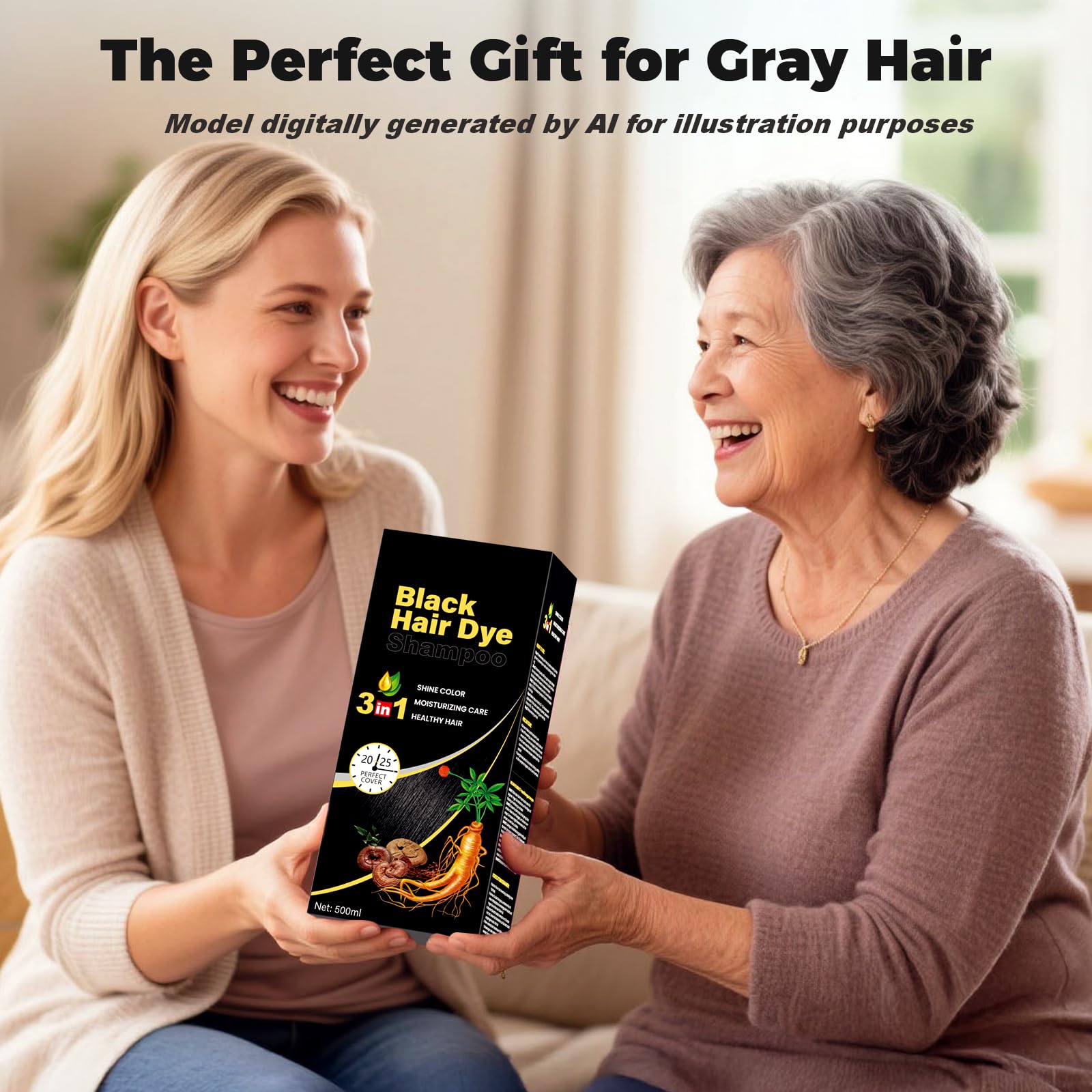JUANCHI Black Hair Dye Shampoo for Grey Hair, Hair Dye Shampoo 3 w 1, 500 ml Natural Black Hair Dye dla kobiet i mężczyzn