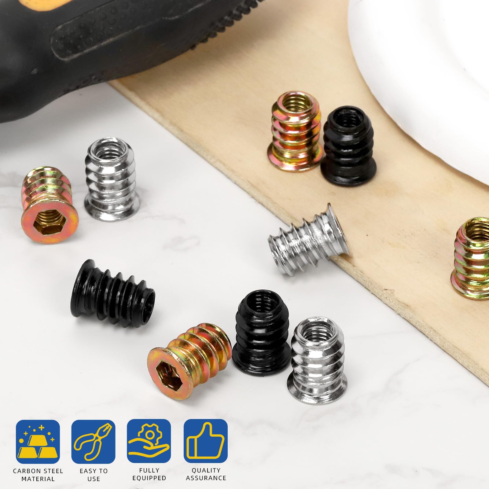 Glarks 50pcs nichelato M6 x 15mm inserti filettati dadi, acciaio al carbonio hex socket drive dadi inserti per telaio letto, tavole, legno mobili chiusura bullone