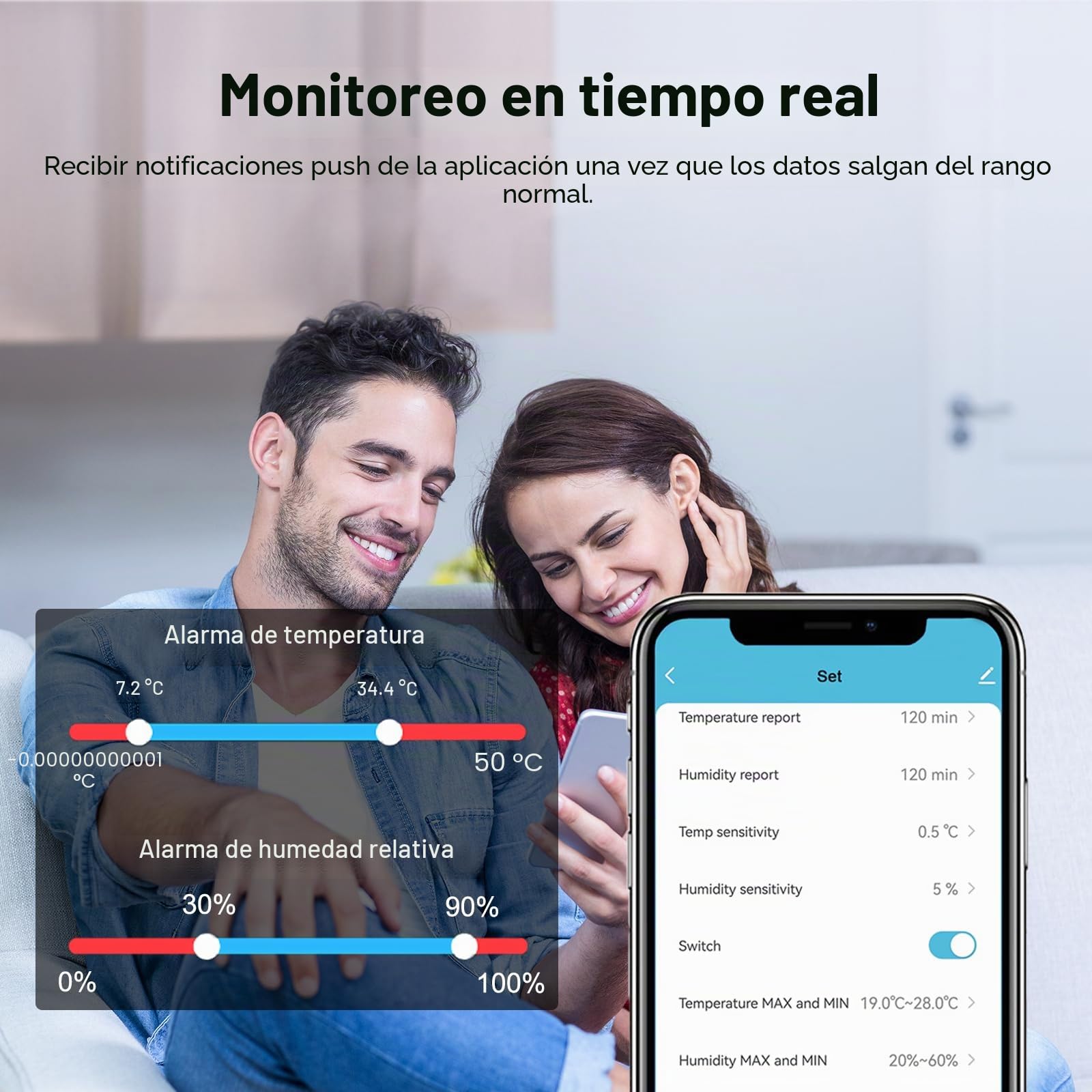 Termómetro higrómetro Inteligente WiFi, Sensor de Temperatura y Humedad Bluetooth para Interiores y Exteriores, aplicación de termómetro WiFi Alexa Remoto para el hogar. 4 Paquete.