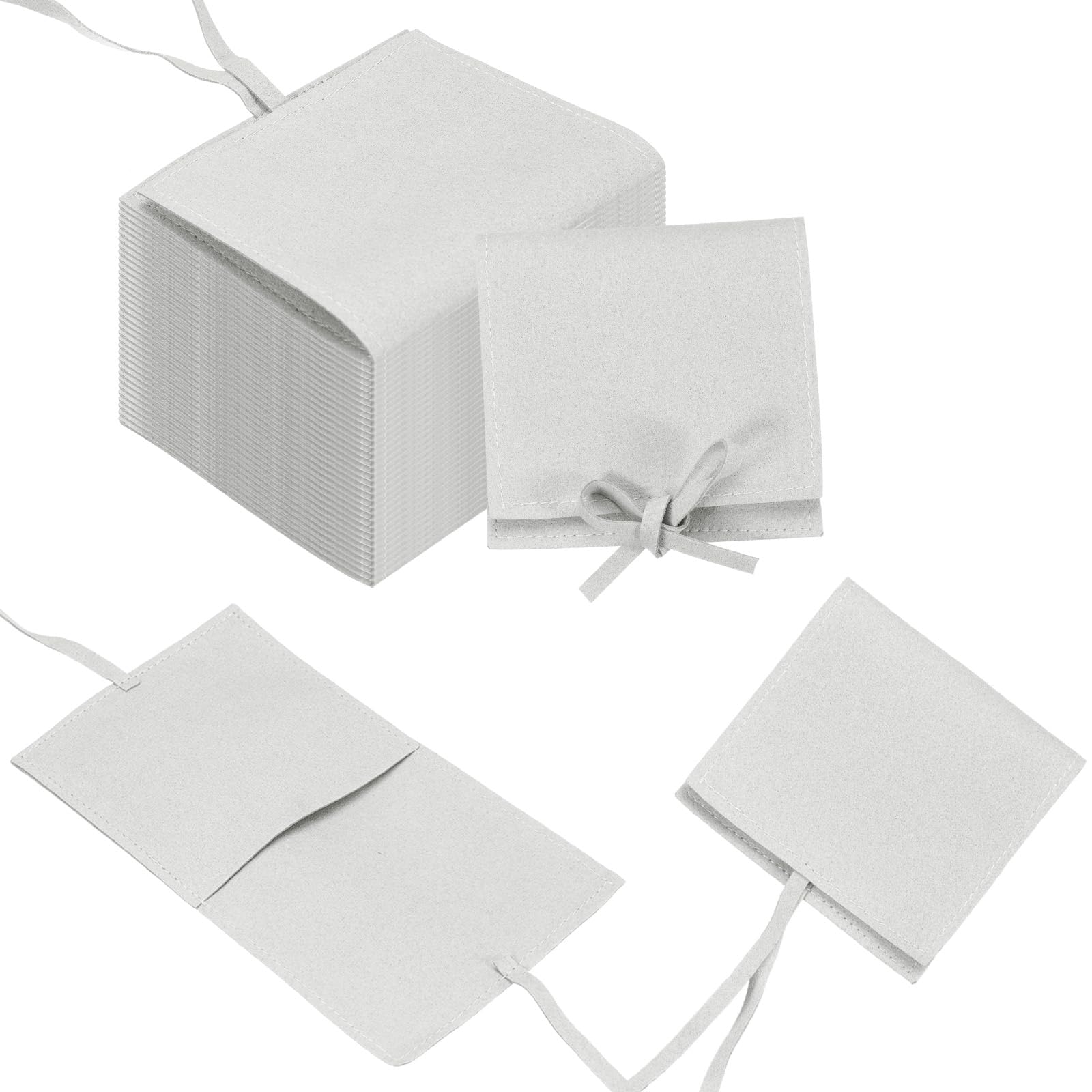 QUARKZMAN 40pz Sacchetto per Gioielli Microfibra 3,1 × 3,1", Mini Sacchetto Confezionamento Gioielli con Laccio per Sacchetto Regalo Gioielli Piccoli Collana Orecchini Bracciale, Grigio