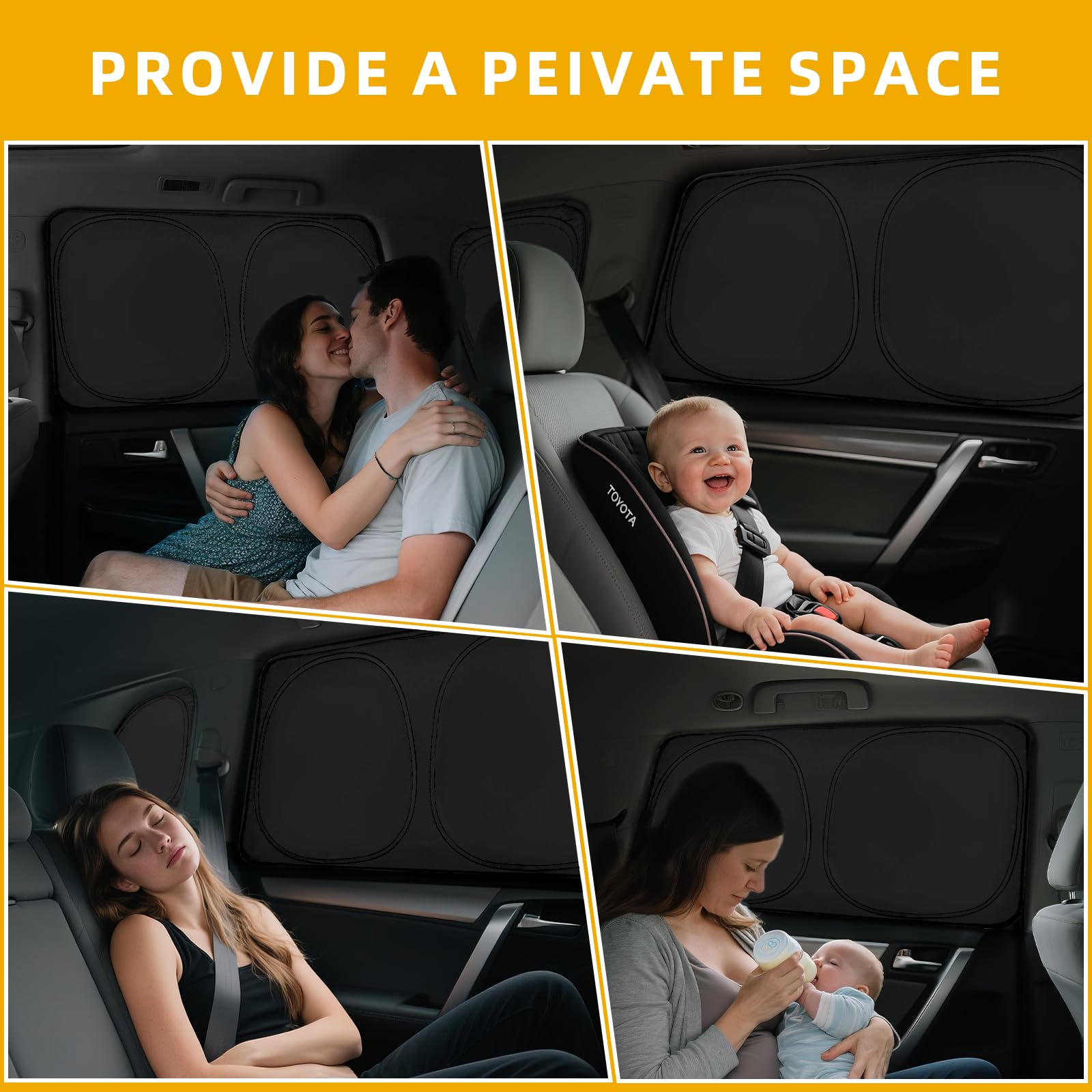 ZATOTOO Lot complet de pare-soleil de fenêtre de voiture pour Toyota RAV4 2019-2024 – Ensemble complet de housses de fenêtre triangulaires avant et arrière – Protection contre les UV et l'intimité