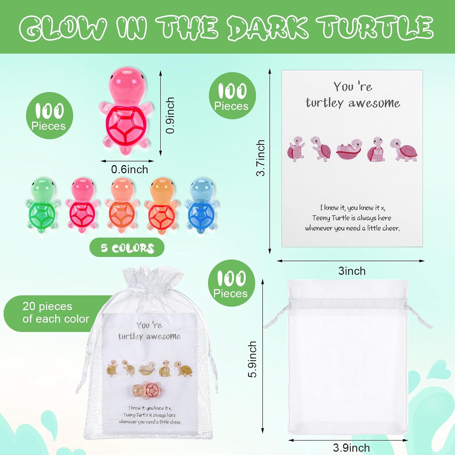 TaoBary 100 Sets Employee Inspirational Gift Bulk for Coworkers Staff Teacher Appreciation Gifts Bulk Luminous You Turtley Awesome Animal Pun Thank You Gift Sets for Office Staff Volunteer