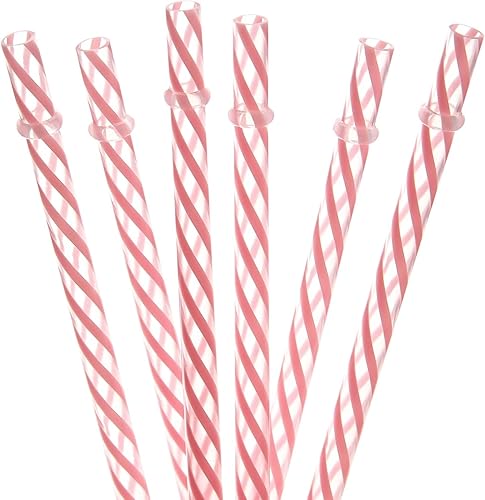 Miniatura 10 de Dakoufish Focos de plástico reutilizables y gruesos, de plástico, 12 piezas de 9 pulgadas, sin BPA, pajillas Mason Jar transparentes, a rayas, 6