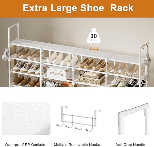 Miniatura 6 de WOWLIVE Zapatero extra grande, 4 filas, 8 niveles, 56-64 pares, organizador de zapatos de metal grande y alto, apilable, organizador de