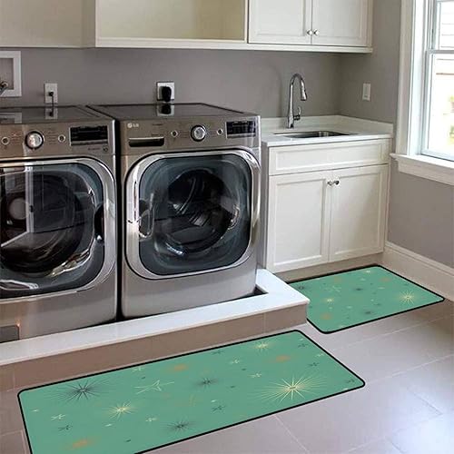 Miniatura 3 de Juego de alfombras de cocina retro estilo bohemio con forma de estrella abstracta, tapete de cocina para piso, antideslizante, lavable, tapete de