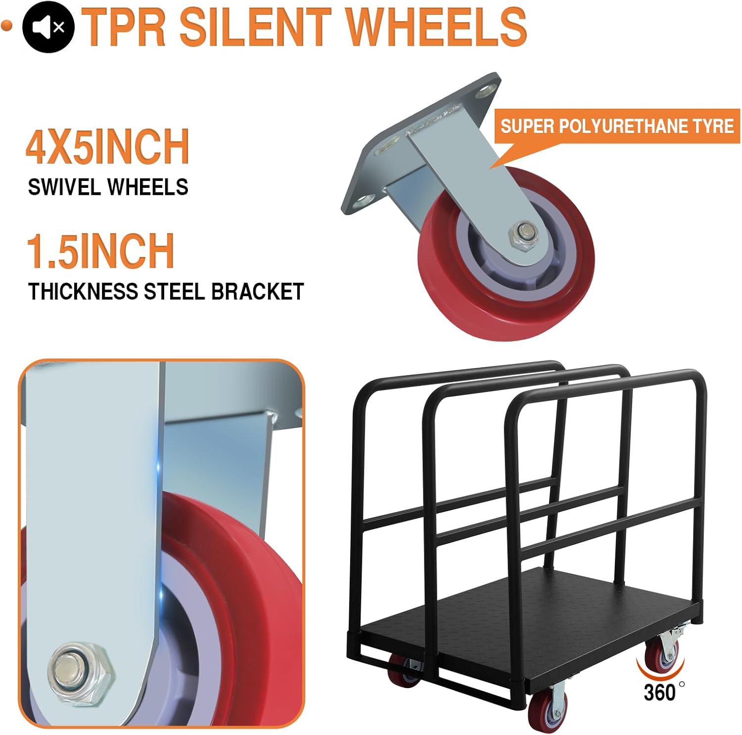 2500 LBS Heavy Duty Platform Truck Cart with 4 Side Handrails with 4 Rubber Swivel Casters for Loading and Storage