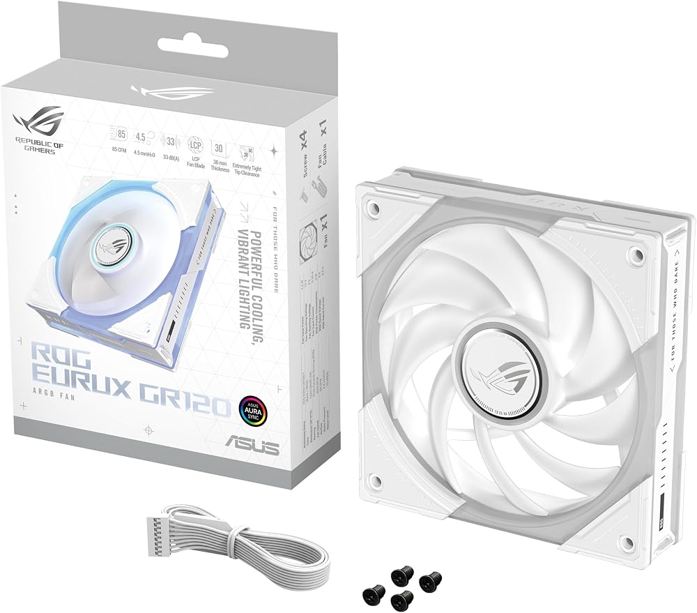 ROG Eurux GR120 ARGB 화이트 에디션 120mm PWM 팬 싱글 팩 — 사진 1