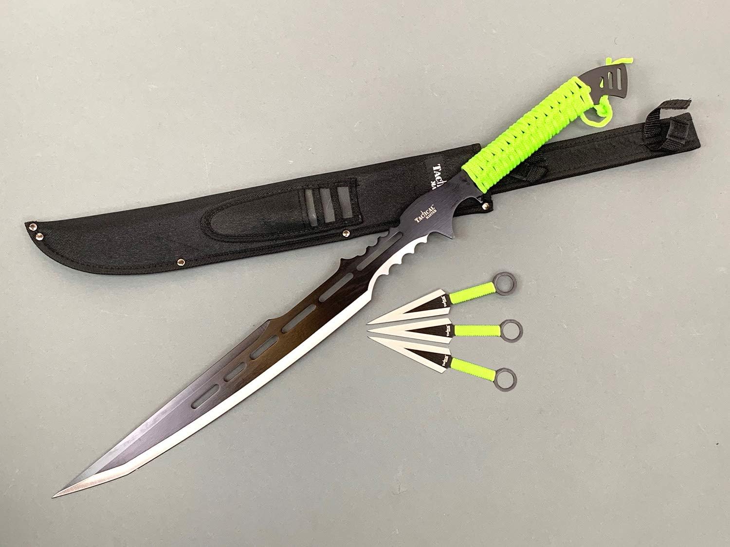 otaky Gear 28" Tactical Machete, with 6" 3 Fixed Blade Knives Set, for Outdoor, Camping, Multi Piece Design for Collection, Gifting and Decorative Use