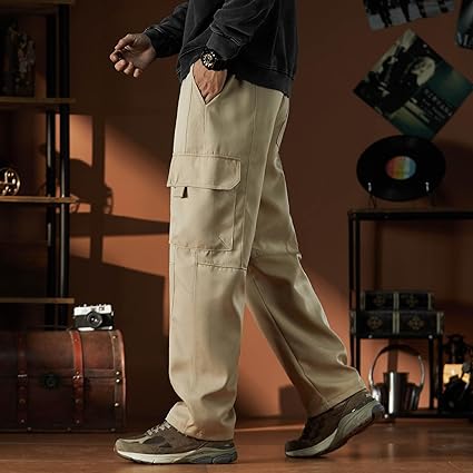 Pantalon Cargo Coton élastique Pantalon Cargo Homme TARAINYA - Tissu Coton Souple, Taille Haute Avec Cordon - Style Baggy Décontracté Pantalon Avec Cordon De Serrage