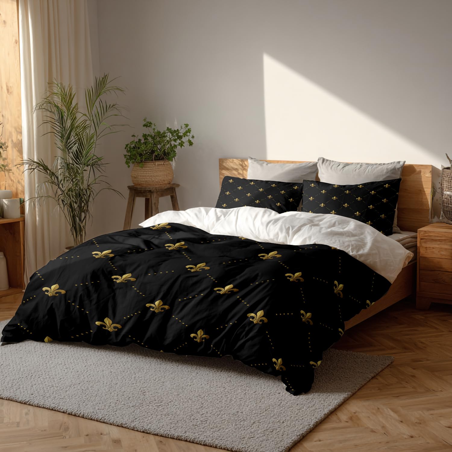 Parure de lit Fleur de Lis King Size avec couette et taies Batmerry
