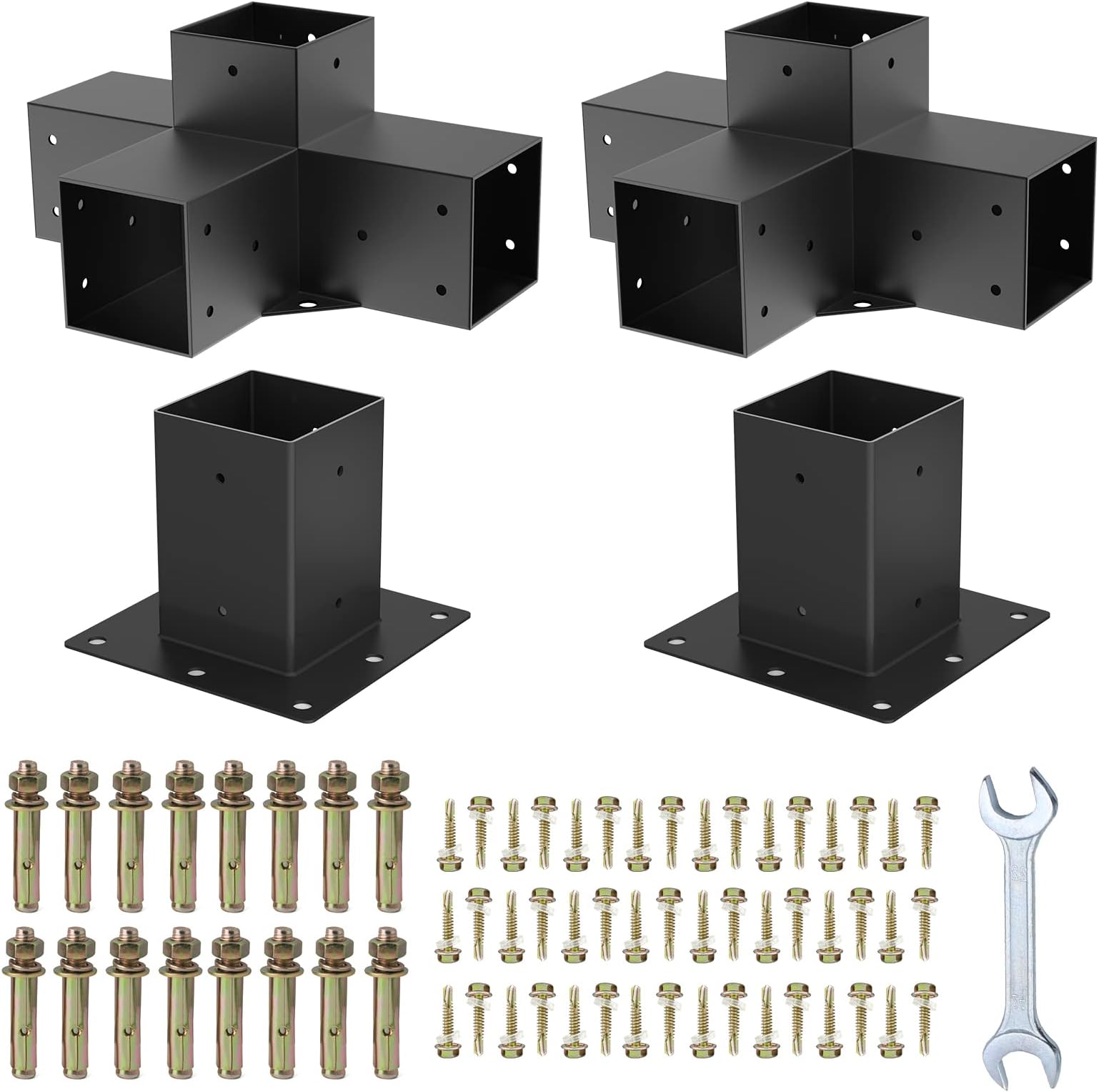 pergola Brackets 4x4 Woodworks Pergola kit Modular Modern Outdoor Pergola Hardware Kit DIY Elevated Wood Stand kit Includes 2 Bracket Shoulders 2 Boots for 4x4 (Actual: 3.5x3.5 Inch) Lumber