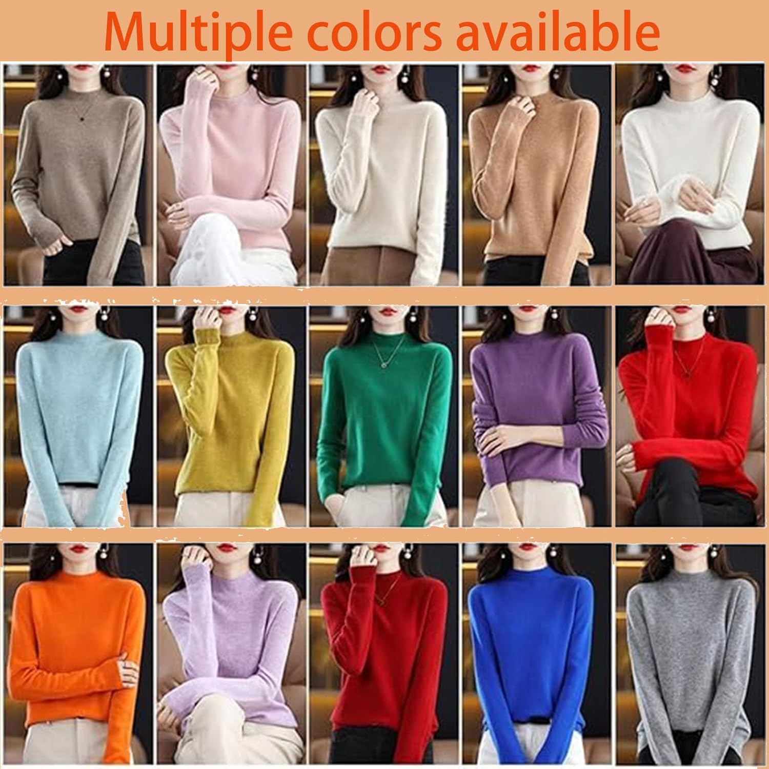 Cashmere Sweaters for Women Crew Neck Long Sleeve Pullover Knit Jumper Soft Lightweight Solid Basic Tops - Image 8