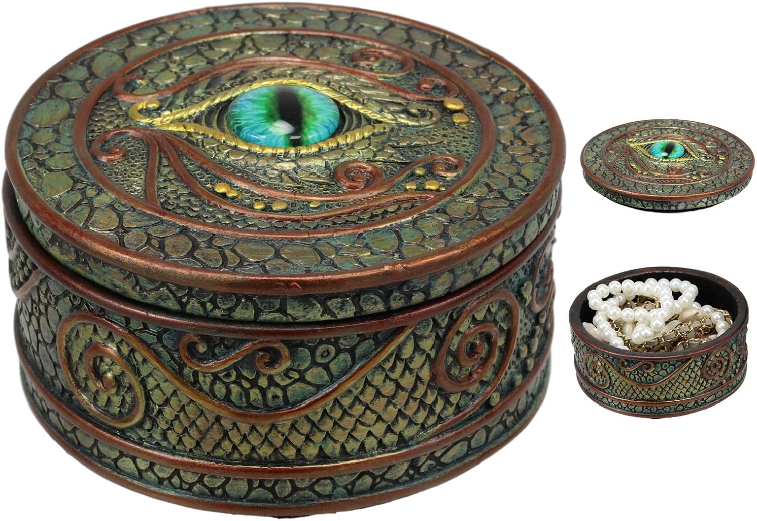 Ebros Gift Eye Of The Dragon And Scales Decorative Round Trinket Jewelry Box Figurine 4"Wide Medieval Renaissance Winged Alchemy Magic Fantasy Sauron Dungeons Dragons Decorative Statue
