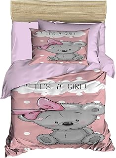 100% Cotton Baby Bedding, Teddy Bear Themed Duvet Cover Set, Crib Bedding for Baby Girls, Pink