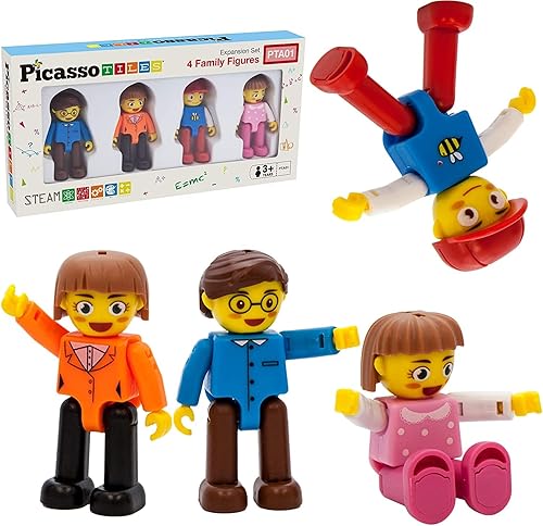 PicassoTiles Juego de 150 azulejos magnéticos + figuras de personajes familiares, juego temático 3 en 1 para la estación de policía de hospital