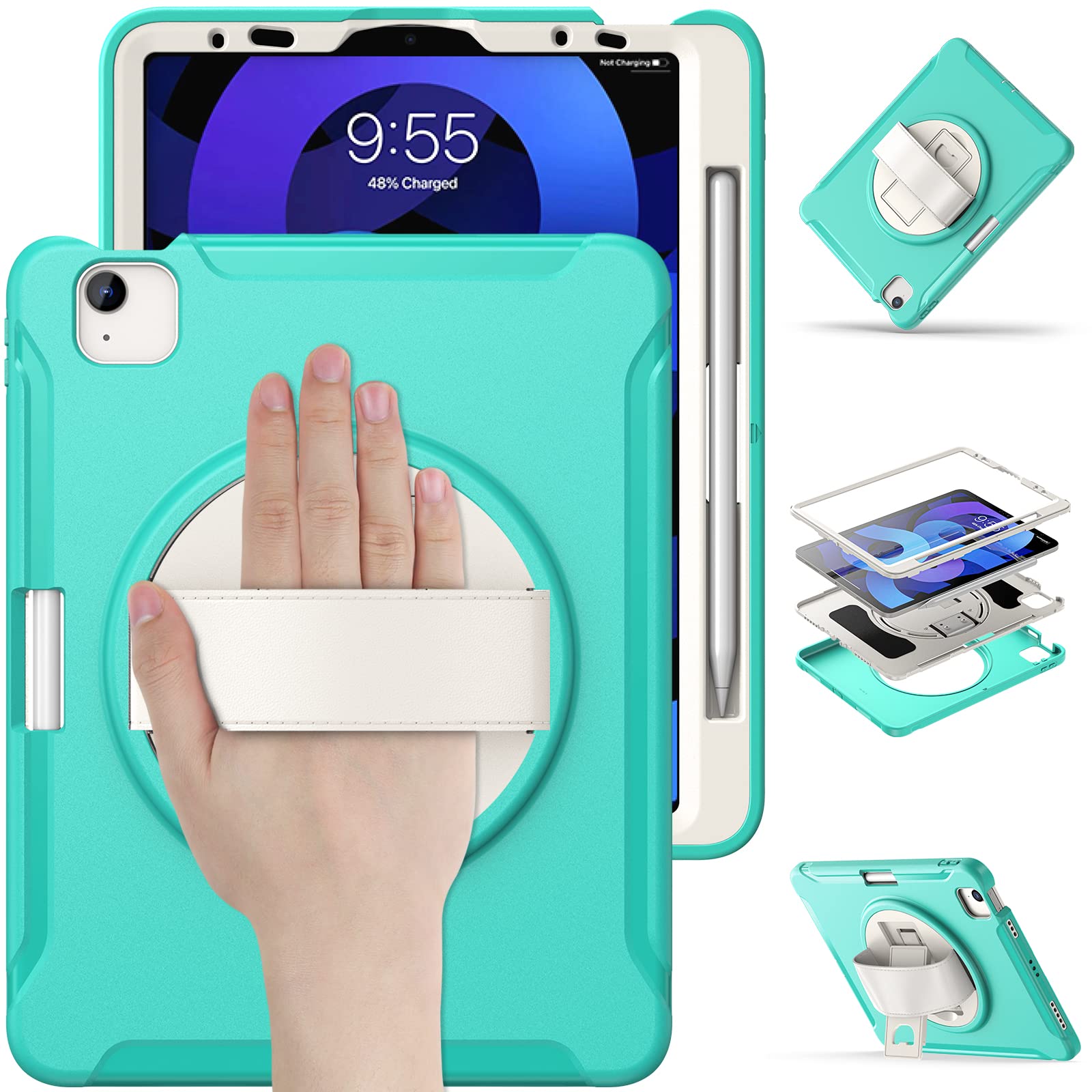 Case for iPad 5th/ 6th Generation 9.7 Inch 2017 2018, iPad Air 2 Case with Screen Protector, Swivel Stand