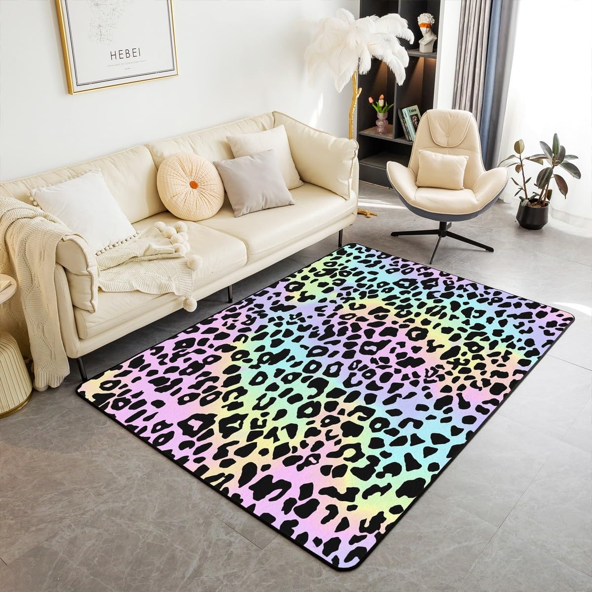 jejeloiu Leopard Print Area Rug 5x7 Rainbow Cheetah Pattern Rugs for Living Room Bedroom Safari Animal Accent Rug