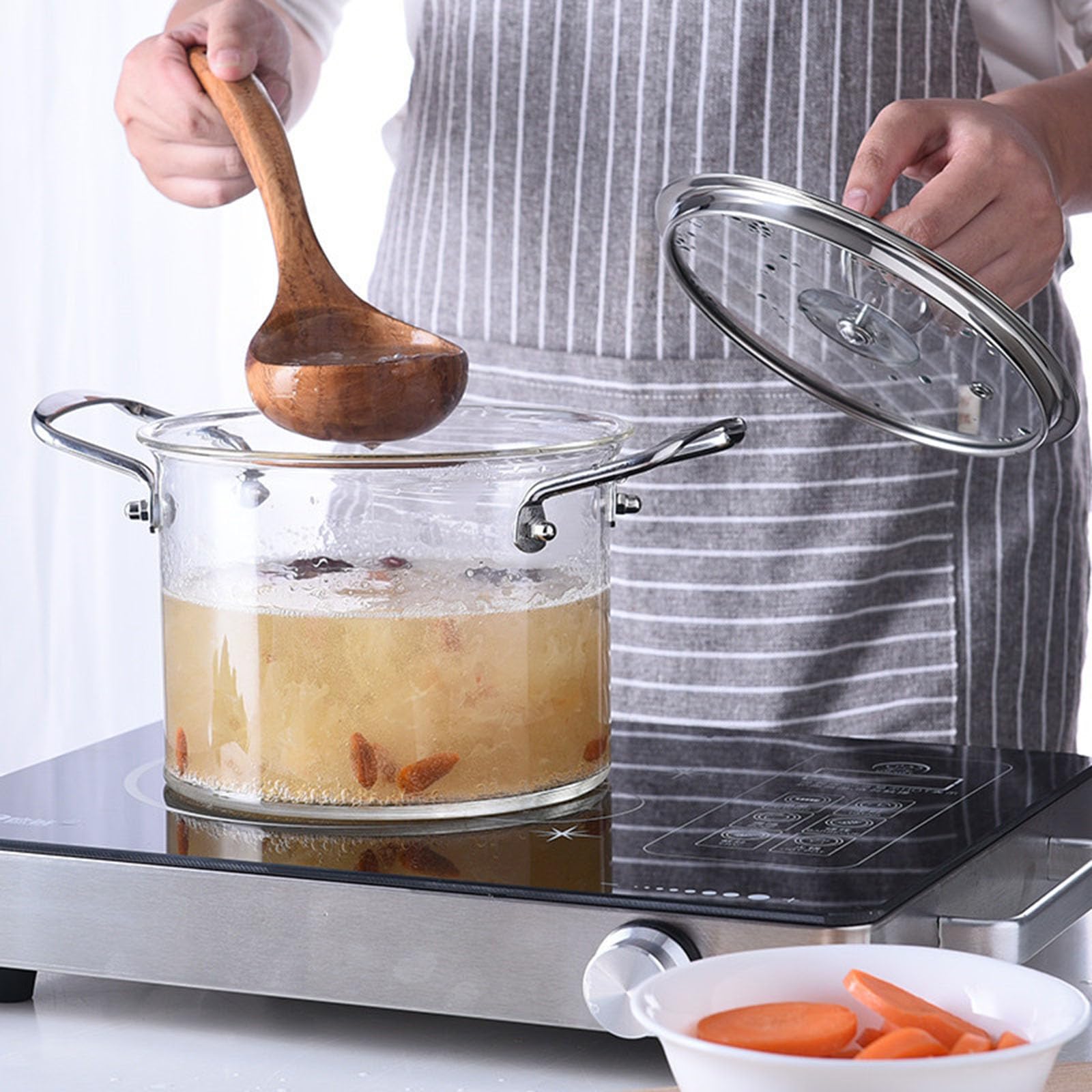 szklany garnek, Szklany garnek ze szklanym rondelkiem Płyta kuchenna(5.5l)
