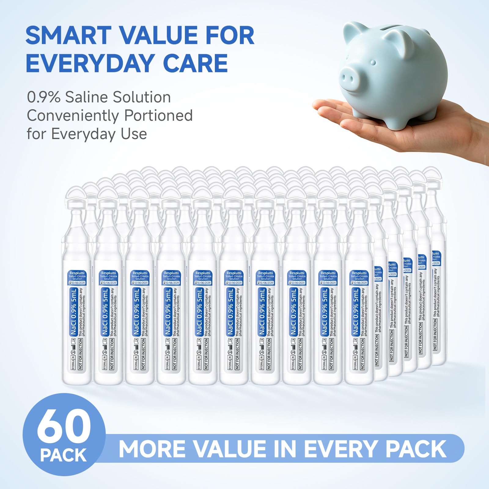 0.9% Sodium Chloride Solution – Normal Saline Solution for Nasal Rinse & General Cleansing, Sterile Preservative-Free, 60 x 5mL Single-Use Vials (300mL / 10.14 fl oz) — Amazon image 7