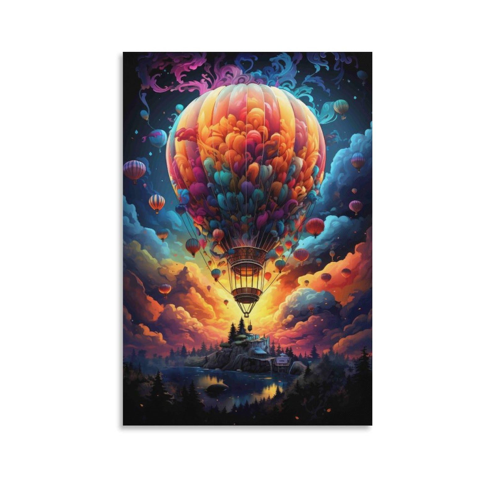 DHBANEIOK Fantasy Balloon Flight Poster Artwork Giclee Canvas Prints Modern Canvas Wall Art Picture Wall Hanging for Home Decorations 16x24inch(40x60cm)