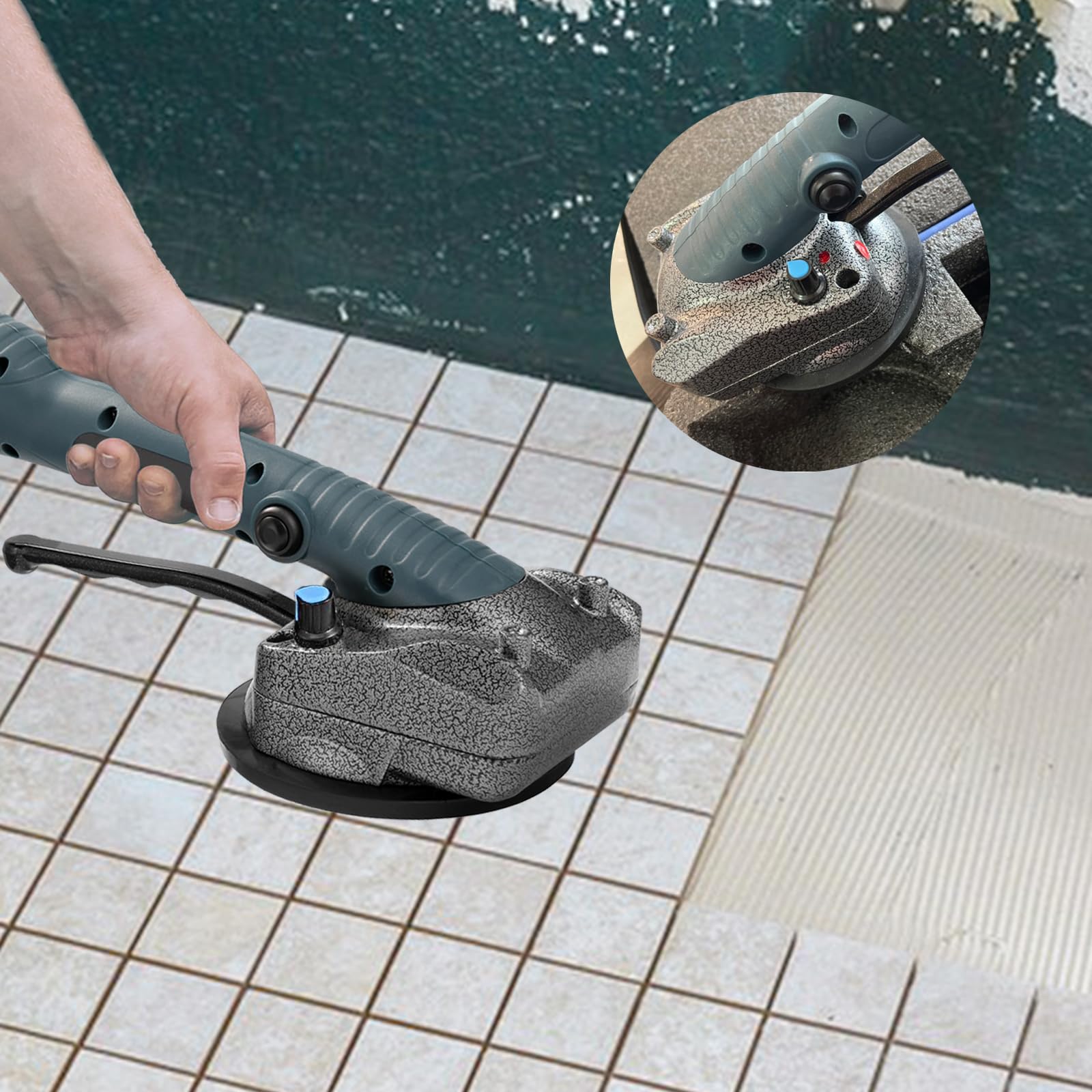 Fliesenleger Maschine, Elektrische Fliesen Vibrator Mit 105x105mm Saugnapf 5 Gänge Einstellbar Automatische Nivellierung 60kg Aufnahmekapazität Fliesenleger Maschine Geeignet für 0,3-0.8m Fliesen