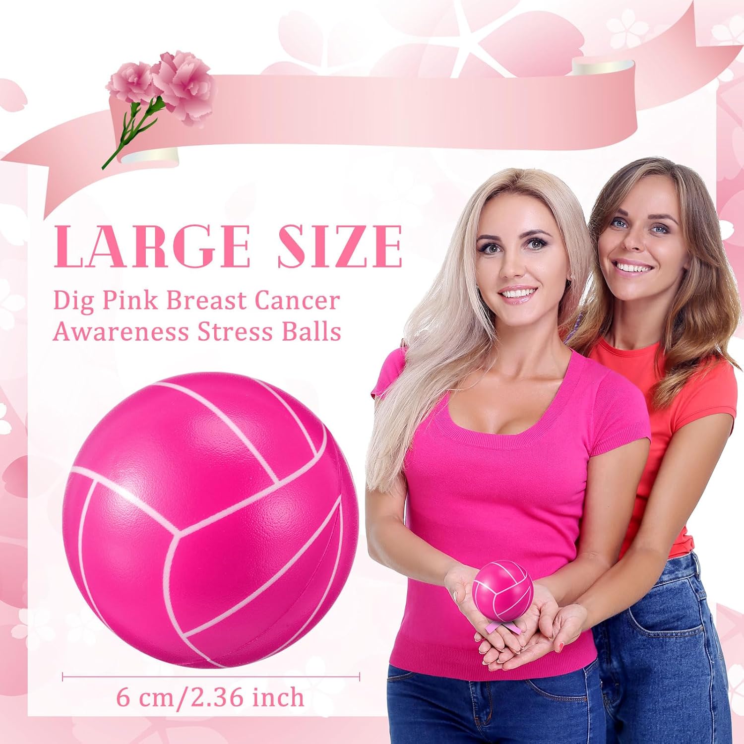 Meooeck 30 Pcs Pink Ribbon Volleyball Stress Balls Bulk 2.36 inch Dig Pink Sports Foam Balls Volleyball Goodie Bag Stuffers Gifts for Breast Cancer Awareness Month(Stripes Style)
