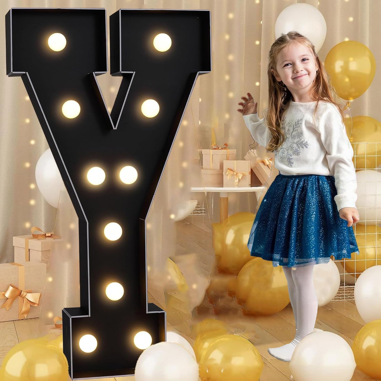 Tashace Marquee Numbers Light Up Letters Black Party Decoration for 1st 16th 18th 21st Birthday Anniversary Backdrop Cardboard Sign Mosaic Balloon Frame(Letter Y,120cm/4FT)